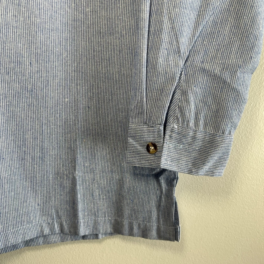 Tunic Top V-Neck Button Roll-Tab Sleeve Blue Stripe Woman’s Large No Tag - Picture 10 of 16
